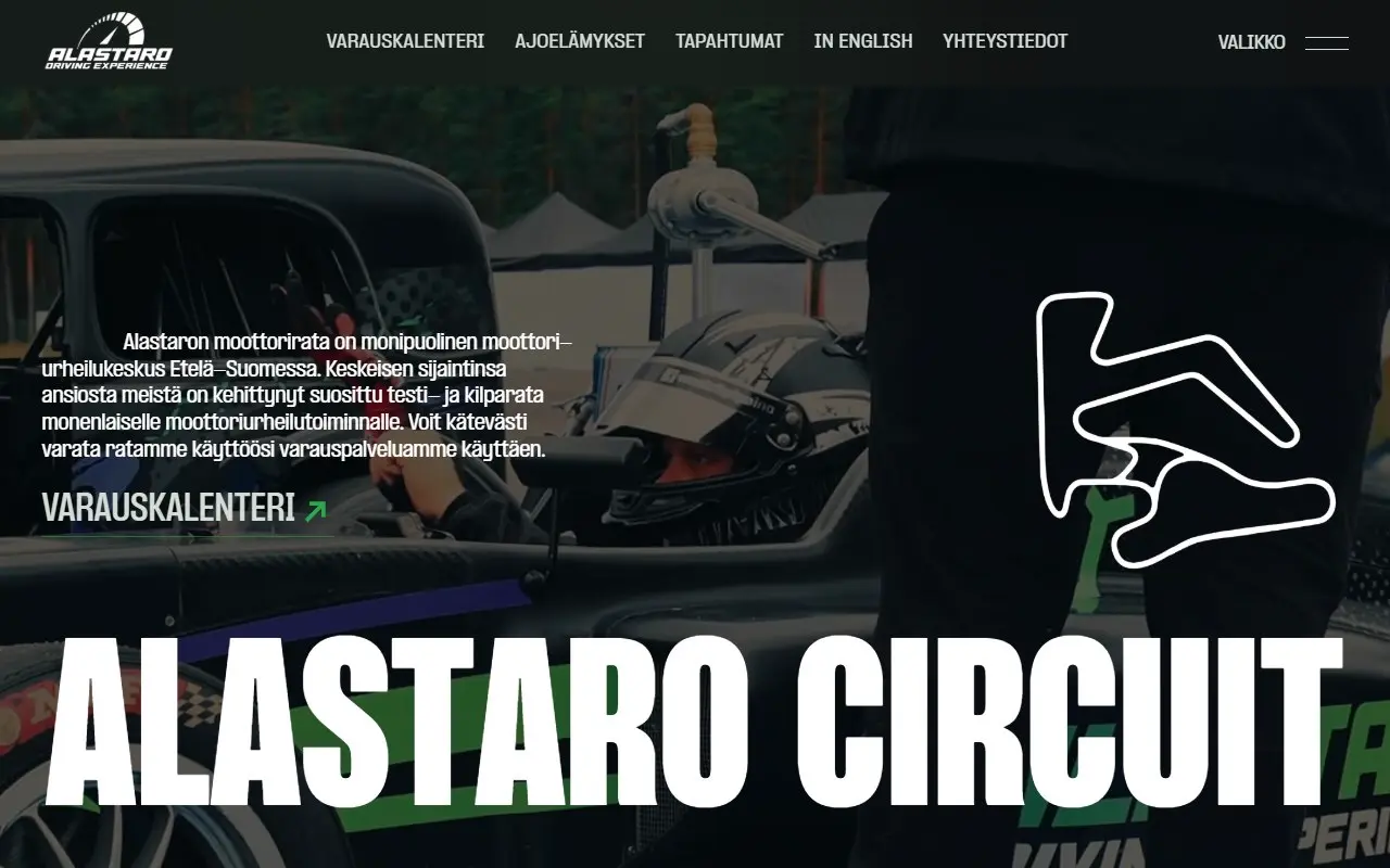 Alastaro Circuitin verkkosivujen etusivu