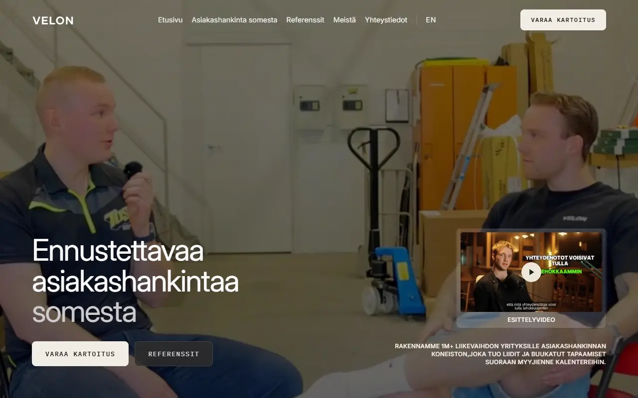 Velon, verkkosivujen etusivu